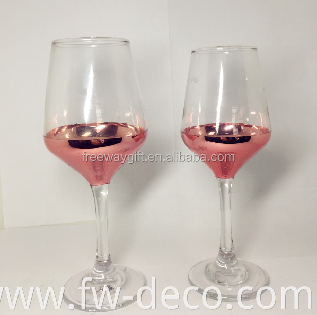 Custom crystal clear rose gold colored electroplated wine glass goblet